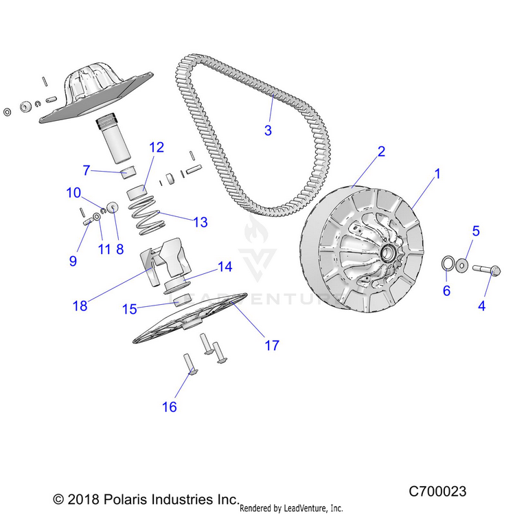An Image of a Genuine Polaris Parts Schematic Diagram showing the schematic - DRIVE TRAIN: SECONDARY CLUTCH - 2020 POLARIS RANGER XP 1000 NORTHSTAR ULTIMATE