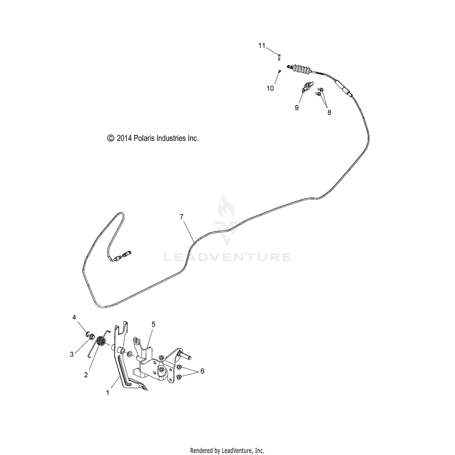 An Image of a Genuine Polaris Parts Schematic Diagram showing the schematic - ENGINE: THROTTLE PEDAL/CABLE - 2015 POLARIS RANGER CREW 1000 DIESEL