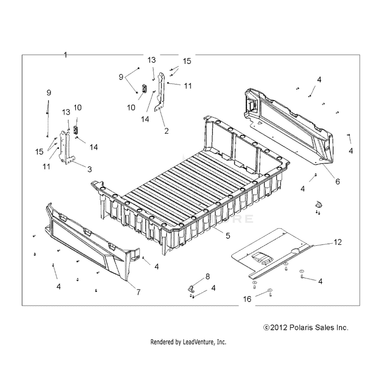 An Image of a Genuine Polaris Parts Schematic Diagram showing the schematic - BODY: CARGO BOX - 2015 POLARIS RANGER CREW 570 EFI FULL SIZE