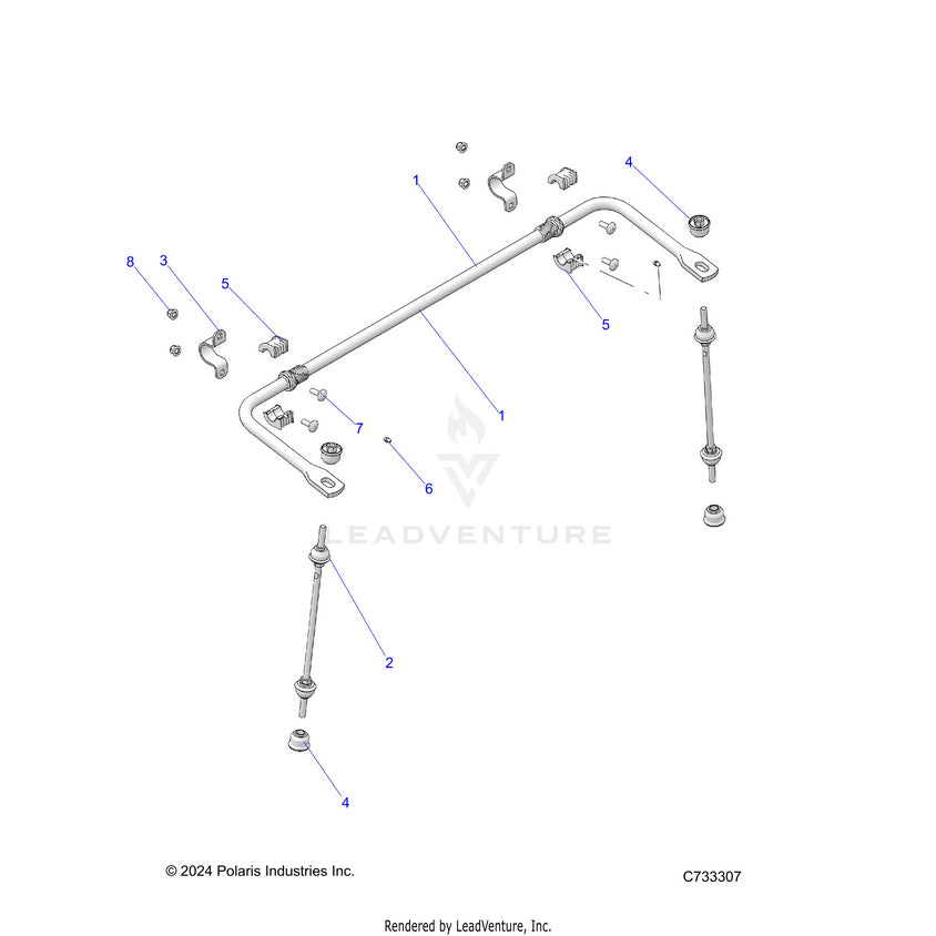 An Image of a Genuine Polaris Parts Schematic Diagram showing the schematic - SUSPENSION: STABILIZER BAR REAR - 2026 POLARIS RANGER 1000 EPS