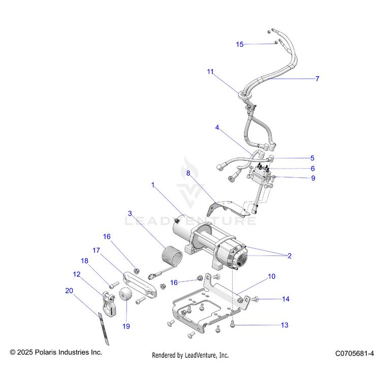 An Image of a Genuine Polaris Parts Schematic Diagram showing the schematic - CHASSIS: WINCH - 2023 POLARIS GENERAL XP 4 1000 PREMIUM