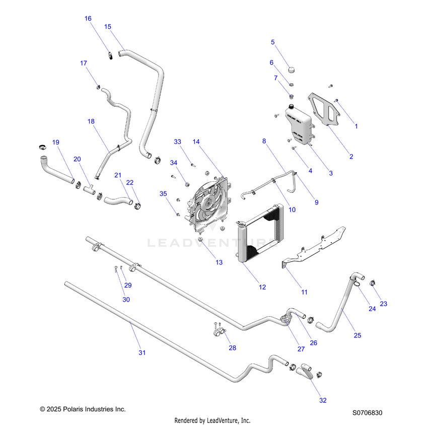 An Image of a Genuine Polaris Parts Schematic Diagram showing the schematic - ENGINE: COOLING SYSTEM - 2026 POLARIS RANGER 570 CREW EPS