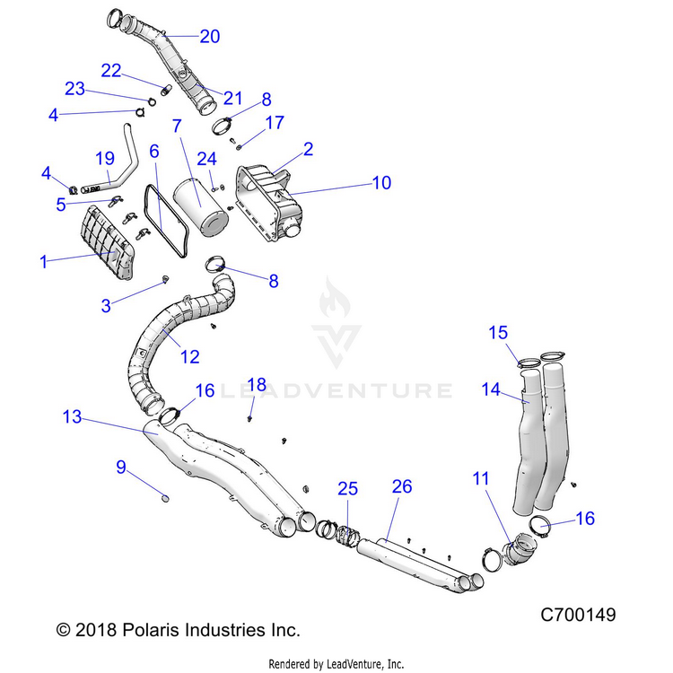 An Image of a Genuine Polaris Parts Schematic Diagram showing the schematic - ENGINE: AIR INTAKE SYSTEM - 2019 POLARIS RANGER CREW XP 1000 NORTHSTAR FACTORY CHOICE