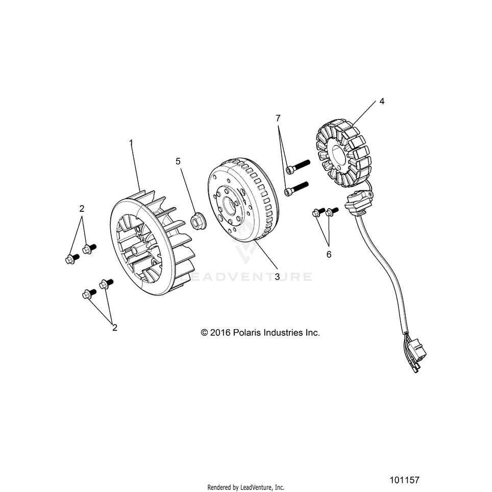 An Image of a Genuine Polaris Parts Schematic Diagram showing the schematic - ENGINE: STATOR & FLYWHEEL - 2023 POLARIS RANGER 150 EFI