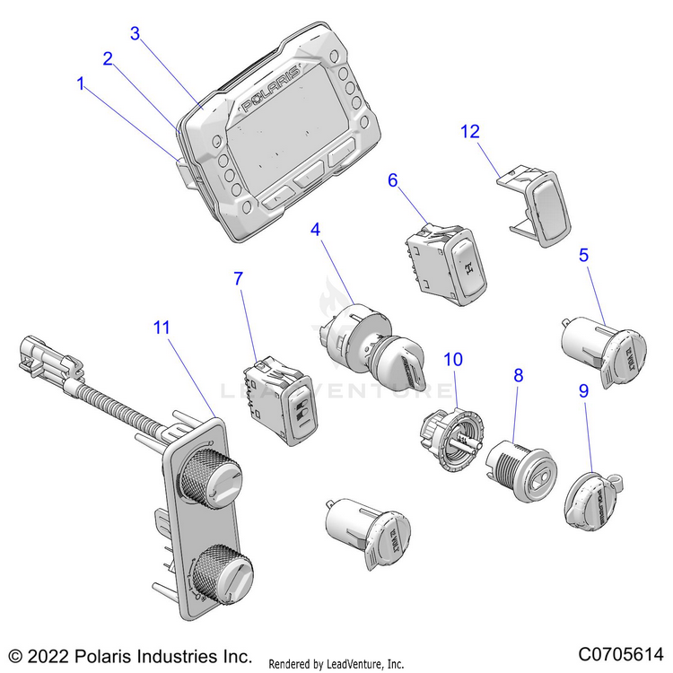 An Image of a Genuine Polaris Parts Schematic Diagram showing the schematic - ELECTRICAL: DASH INSTRUMENTS - 2022 POLARIS RANGER CREW 1000 PREMIUM WINTER