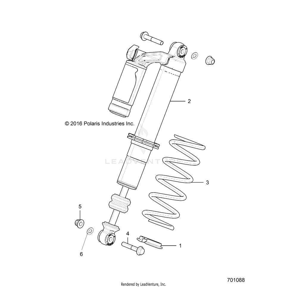 An Image of a Genuine Polaris Parts Schematic Diagram showing the schematic - SUSPENSION: FRONT SHOCK MOUNTING - 2020 POLARIS GENERAL 4 1000 PREMIUM