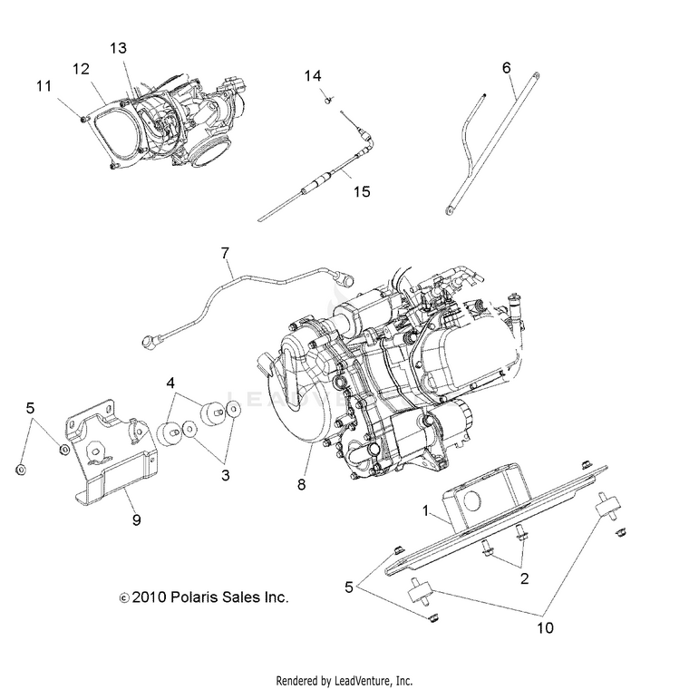 An Image of a Genuine Polaris Parts Schematic Diagram showing the schematic - ENGINE: MOUNTING & LONG BLOCK - 2015 POLARIS RANGER 800 6X6