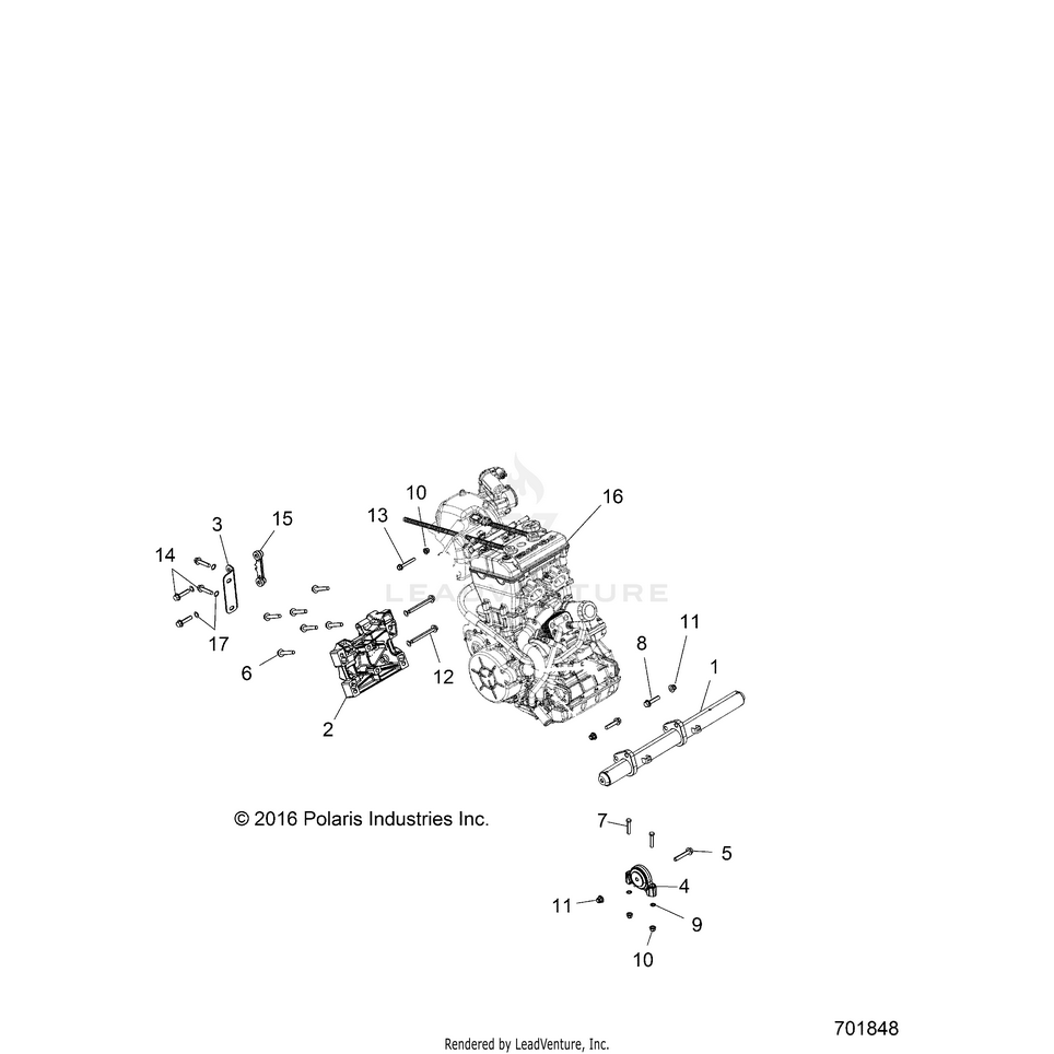 An Image of a Genuine Polaris Parts Schematic Diagram showing the schematic - ENGINE: MOUNTING & LONG BLOCK - 2017 POLARIS RANGER CREW XP 1000 EPS
