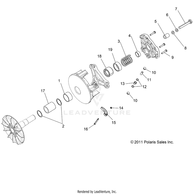 An Image of a Genuine Polaris Parts Schematic Diagram showing the schematic - DRIVE TRAIN: PRIMARY CLUTCH - 2017 POLARIS RANGER 570 EPS HDPE