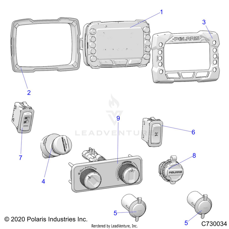 An Image of a Genuine Polaris Parts Schematic Diagram showing the schematic - ELECTRICAL: DASH CONTROLS - 2021 POLARIS RANGER CREW 1000 EPS PREMIUM