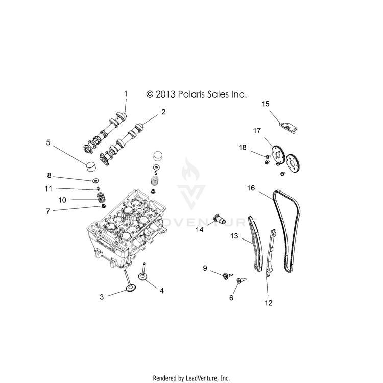 An Image of a Genuine Polaris Parts Schematic Diagram showing the schematic - ENGINE: VALVES & CAMSHAFTS - 2015 POLARIS RANGER CREW 900