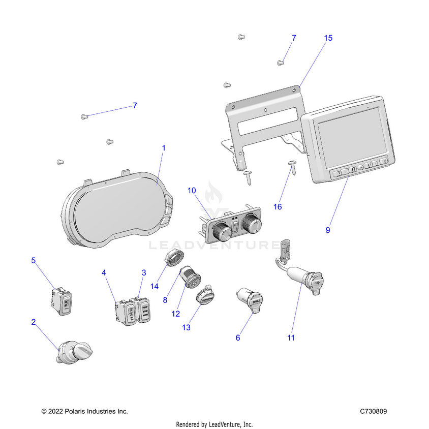 An Image of a Genuine Polaris Parts Schematic Diagram showing the schematic - ELECTRICAL: DASH INSTRUMENTS - 2025 POLARIS RANGER 1000 XP NORTHSTAR ULTIMATE