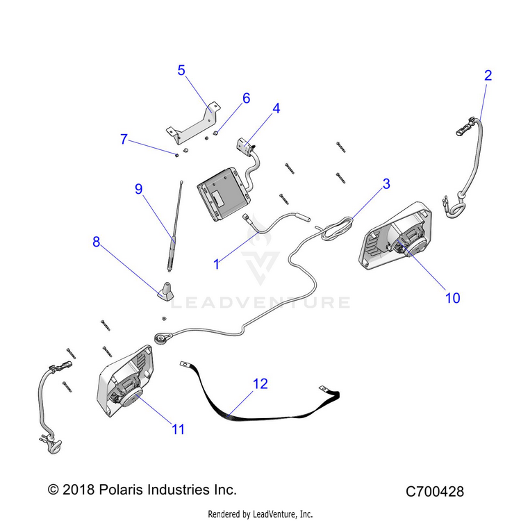 An Image of a Genuine Polaris Parts Schematic Diagram showing the schematic - ELECTRICAL: AUDIO - 2019 POLARIS RANGER XP 1000 EPS RIDE COMMAND