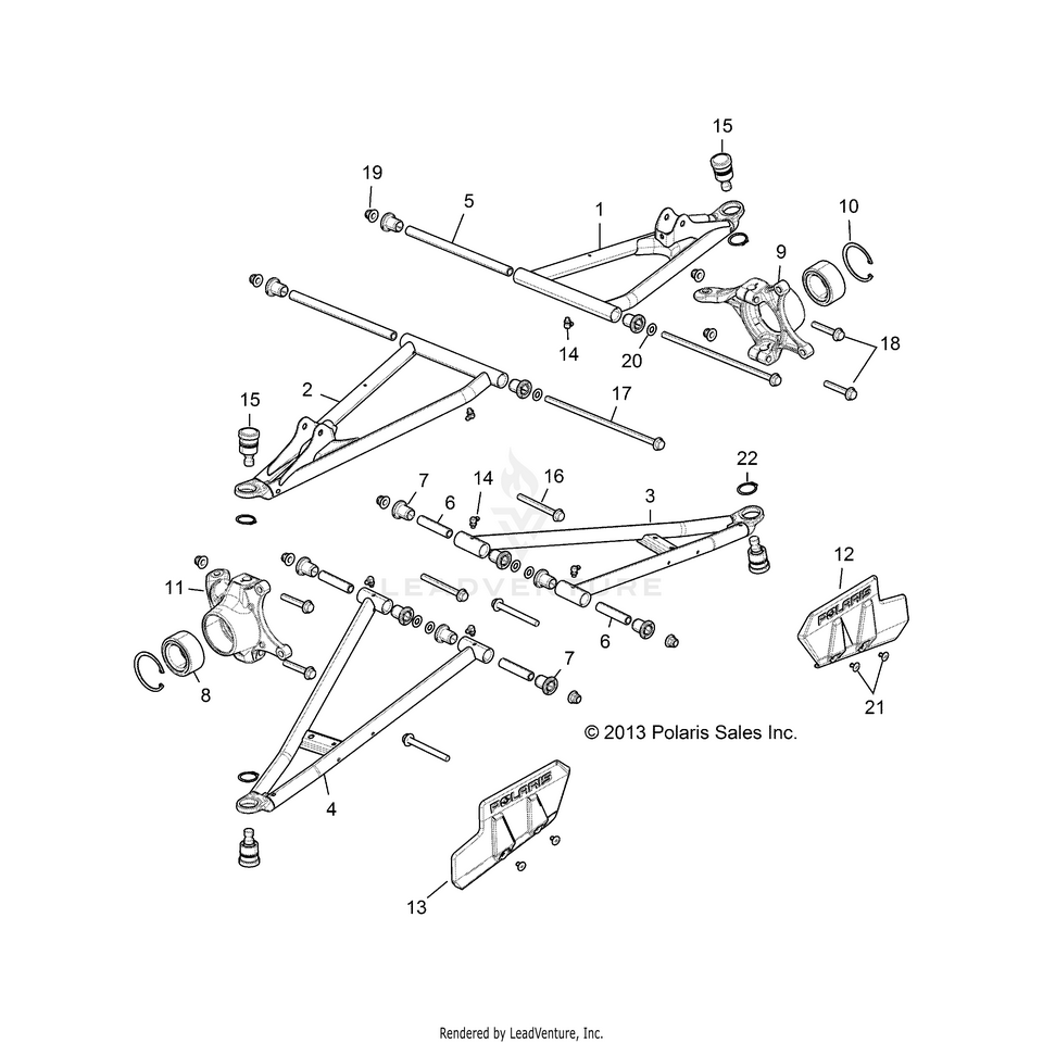 An Image of a Genuine Polaris Parts Schematic Diagram showing the schematic - SUSPENSION: FRONT CONTROL ARMS - 2018 POLARIS RANGER CREW XP 1000 EPS