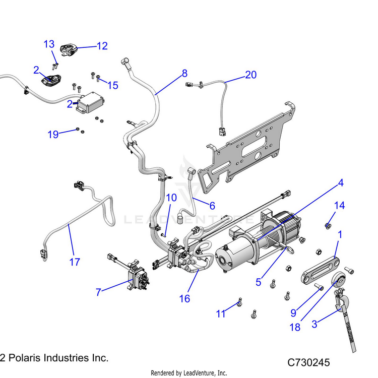 An Image of a Genuine Polaris Parts Schematic Diagram showing the schematic - BODY: WINCH - 2022 POLARIS RANGER XP 1000 HIGH LIFTER