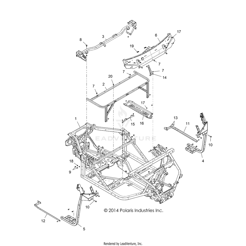 An Image of a Genuine Polaris Parts Schematic Diagram showing the schematic - CHASSIS: MAIN FRAME - 2016 POLARIS RANGER XP 570 FULL SIZE