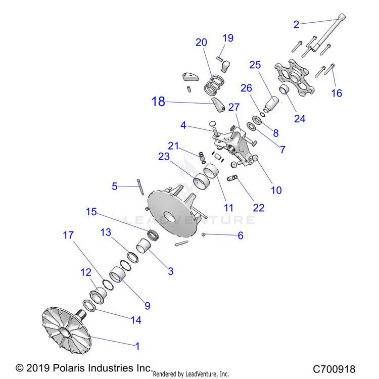 An Image of a Genuine Polaris Parts Schematic Diagram showing the schematic - DRIVE TRAIN: PRIMARY CLUTCH - 2020 POLARIS RANGER XP 1000 NORTHSTAR ULTIMATE