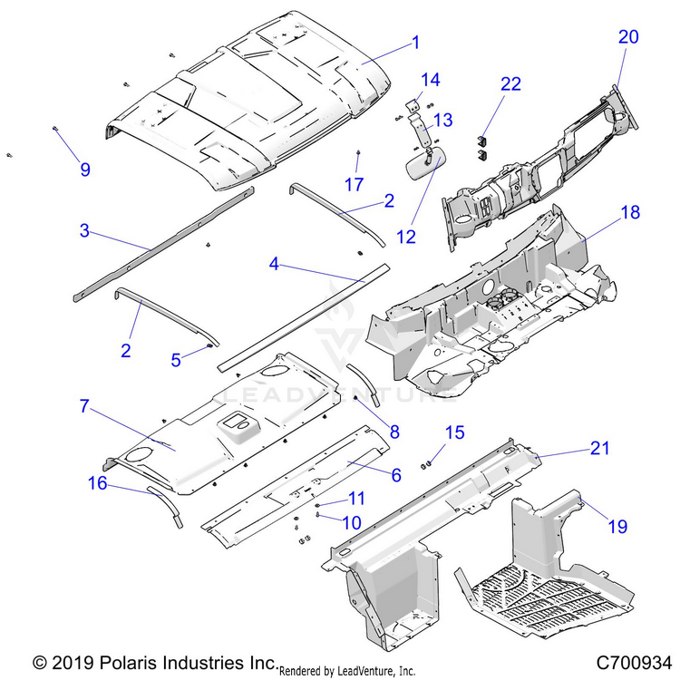An Image of a Genuine Polaris Parts Schematic Diagram showing the schematic - OPTION: ROOF STD - 2020 POLARIS RANGER XP 1000 NORTHSTAR FACTORY CHOICE