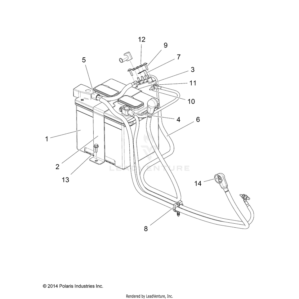 An Image of a Genuine Polaris Parts Schematic Diagram showing the schematic - ELECTRICAL: BATTERY - 2015 POLARIS RANGER 1000 DIESEL