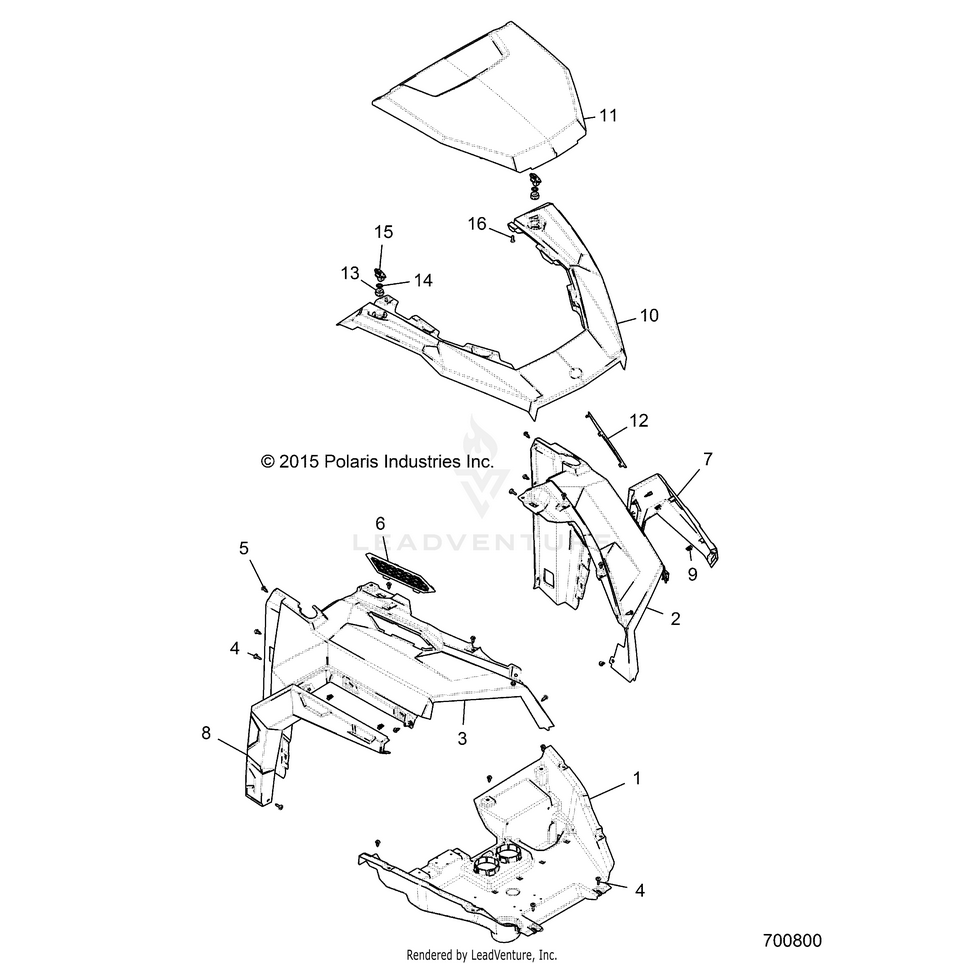 An Image of a Genuine Polaris Parts Schematic Diagram showing the schematic - BODY: HOOD - 2018 POLARIS GENERAL 1000 4 EPS