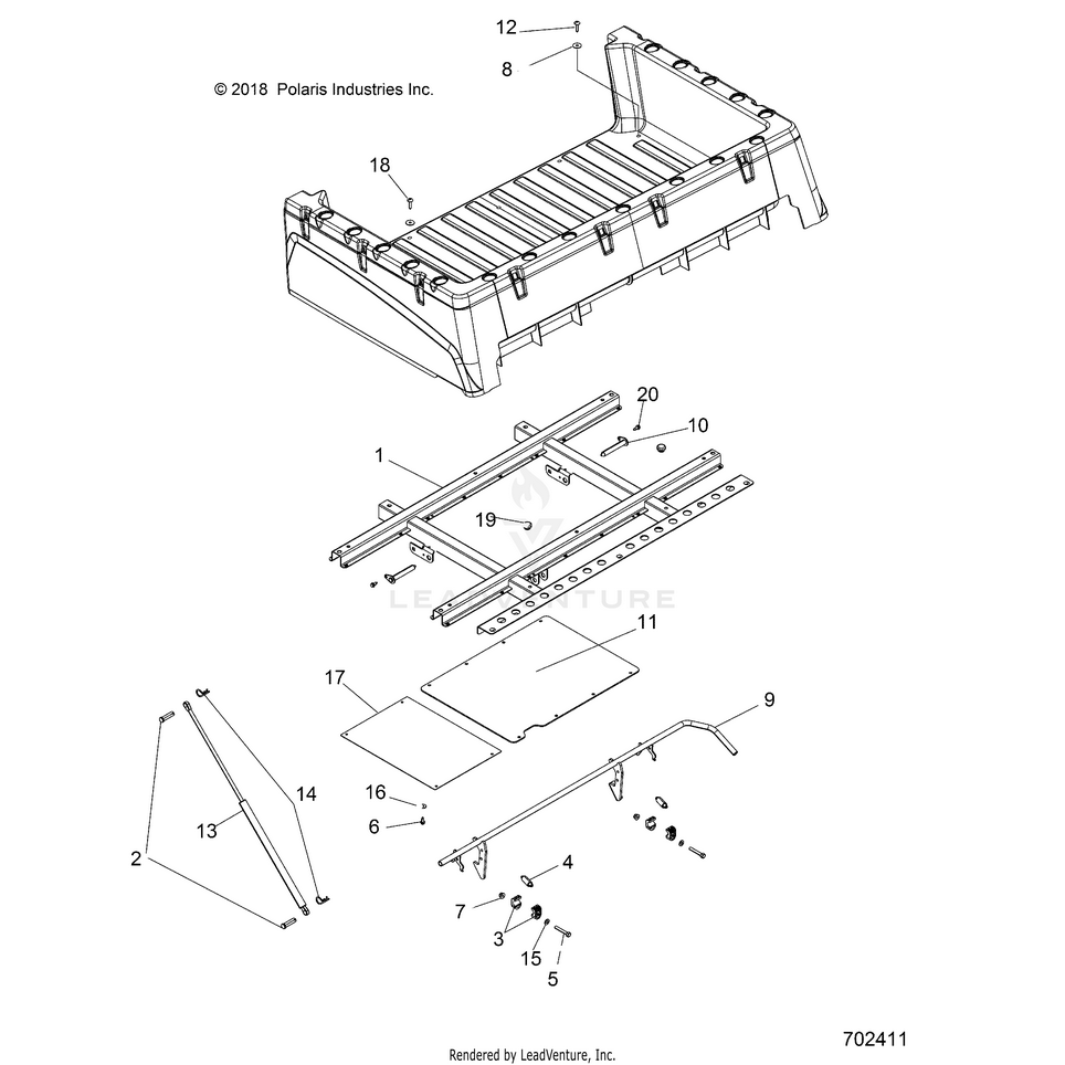 An Image of a Genuine Polaris Parts Schematic Diagram showing the schematic - BODY: BOX MOUNTING - 2019 POLARIS RANGER 570