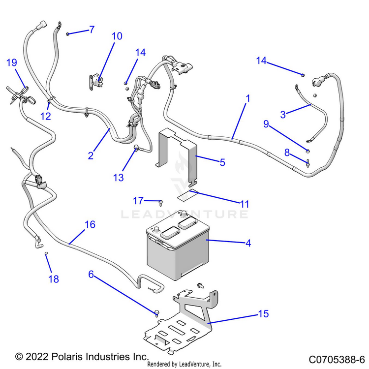 An Image of a Genuine Polaris Parts Schematic Diagram showing the schematic - ELECTRICAL: BATTERY - 2022 POLARIS RANGER XP 1000 NORTHSTAR ULTIMATE TRAIL BOSS