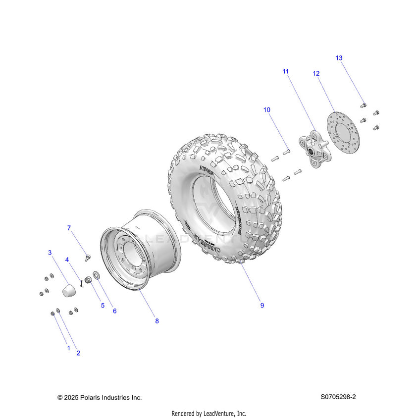 An Image of a Genuine Polaris Parts Schematic Diagram showing the schematic - WHEELS: REAR - 2026 POLARIS RANGER 570 CREW