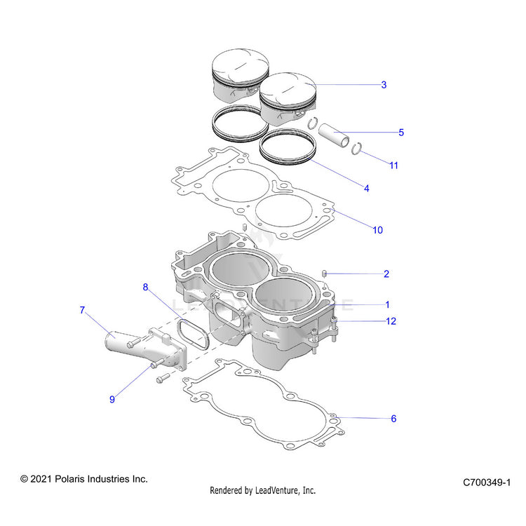 An Image of a Genuine Polaris Parts Schematic Diagram showing the schematic - ENGINE: CYLINDER & PISTON - 2025 POLARIS RANGER 1000 CREW