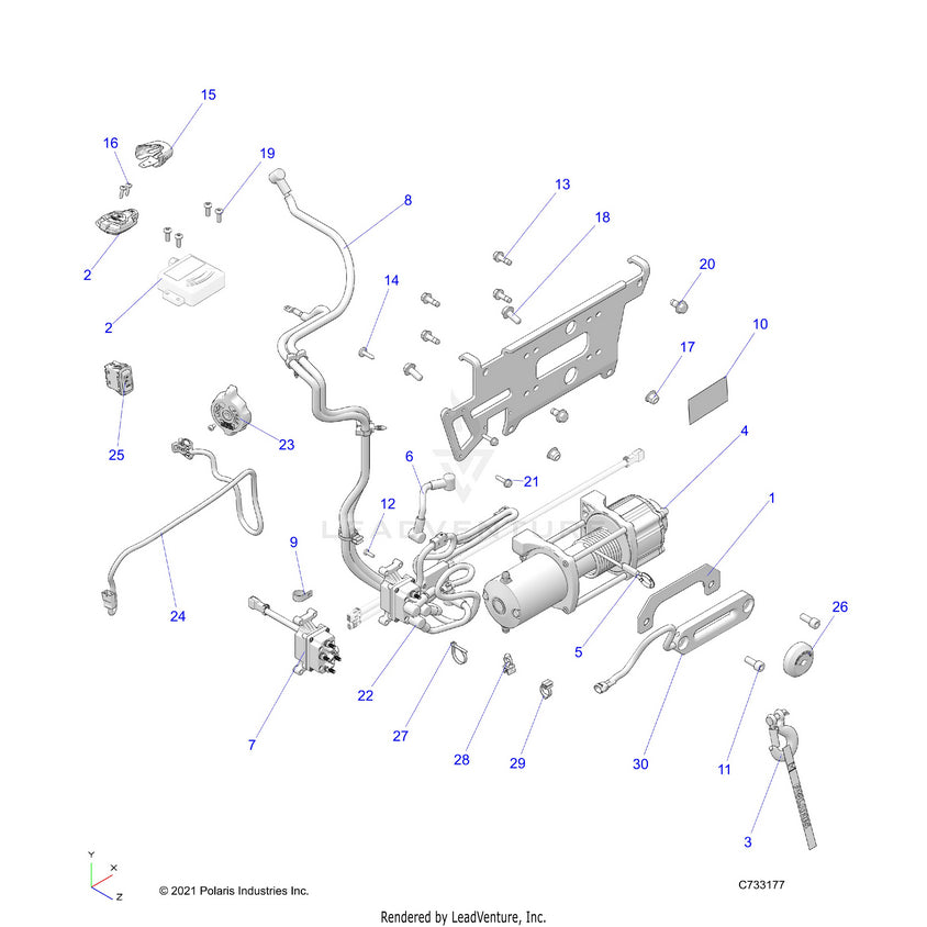 An Image of a Genuine Polaris Parts Schematic Diagram showing the schematic - ACCESSORY: WINCH - 2021 POLARIS RANGER CREW 1000 EPS PREMIUM