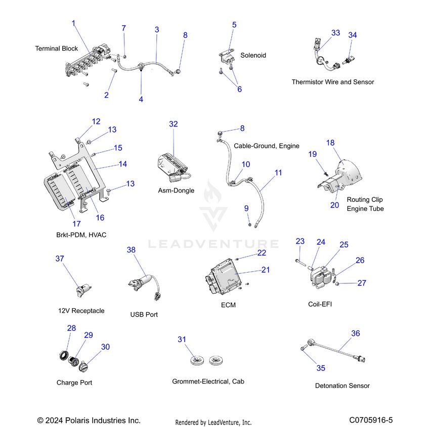 An Image of a Genuine Polaris Parts Schematic Diagram showing the schematic - ELECTRICAL: COMPONENTS - 2024 POLARIS XPEDITION ADV 5 NORTHSTAR
