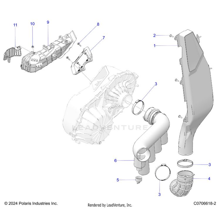 An Image of a Genuine Polaris Parts Schematic Diagram showing the schematic - DRIVE TRAIN: CLUTCH COVER DUCTING - 2024 POLARIS XPEDITION ADV NORTHSTAR