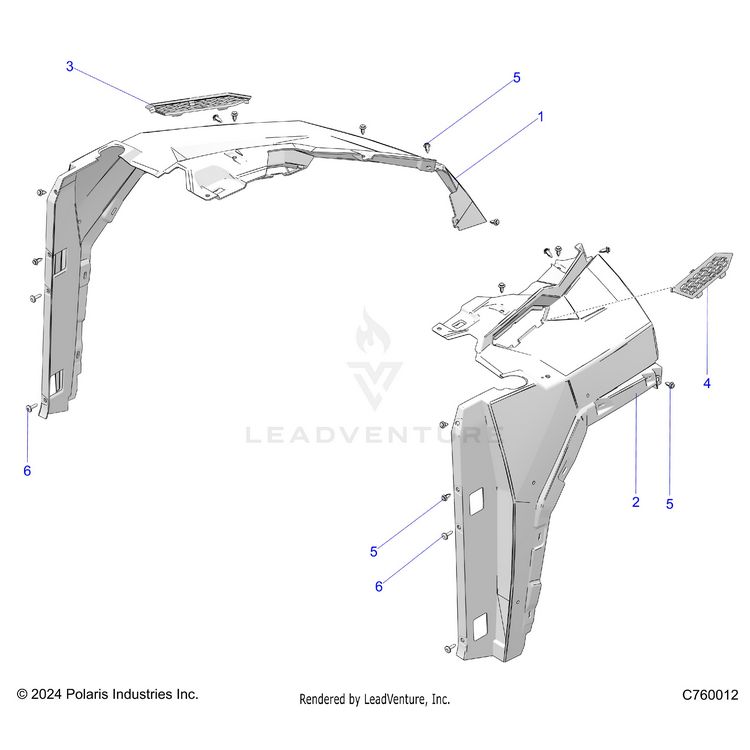 An Image of a Genuine Polaris Parts Schematic Diagram showing the schematic - BODY: FENDERS FRONT - 2026 POLARIS GENERAL XP 1000 ULTIMATE