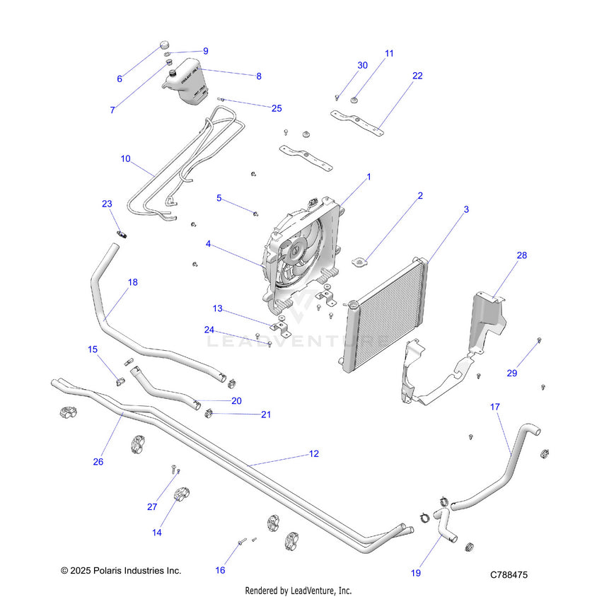 An Image of a Genuine Polaris Parts Schematic Diagram showing the schematic - ENGINE: COOLING SYSTEM - 2026 POLARIS RANGER 1000