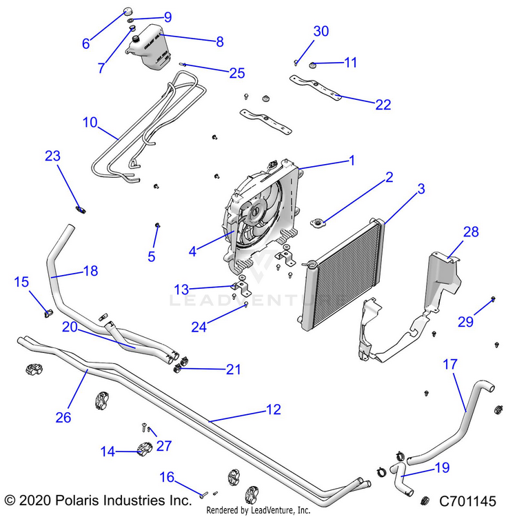 An Image of a Genuine Polaris Parts Schematic Diagram showing the schematic - ENGINE: COOLING SYSTEM - 2021 POLARIS RANGER CREW XP 1000 BIG GAME EVAP