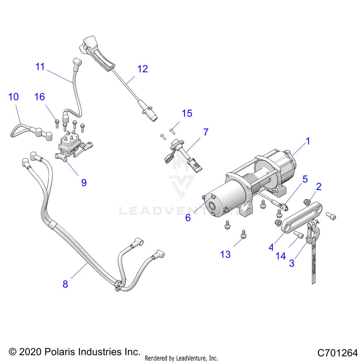 An Image of a Genuine Polaris Parts Schematic Diagram showing the schematic - BODY: WINCH - 2021 POLARIS RANGER CREW XP 1000 EPS HIGH LIFTER