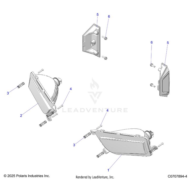 An Image of a Genuine Polaris Parts Schematic Diagram showing the schematic - ELECTRICAL: HEADLIGHTS AND TAILLIGHTS - 2025 POLARIS GENERAL XP 1000 SPORT