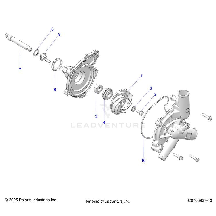 An Image of a Genuine Polaris Parts Schematic Diagram showing the schematic - ENGINE: WATERPUMP ASSEMBLY - 2021 POLARIS GENERAL 1000 SPORT EPS