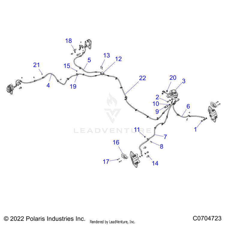 An Image of a Genuine Polaris Parts Schematic Diagram showing the schematic - BRAKES: BRAKE LINES & MASTER CYLINDER - 2022 POLARIS RANGER XP 1000 BIG GAME EVAP