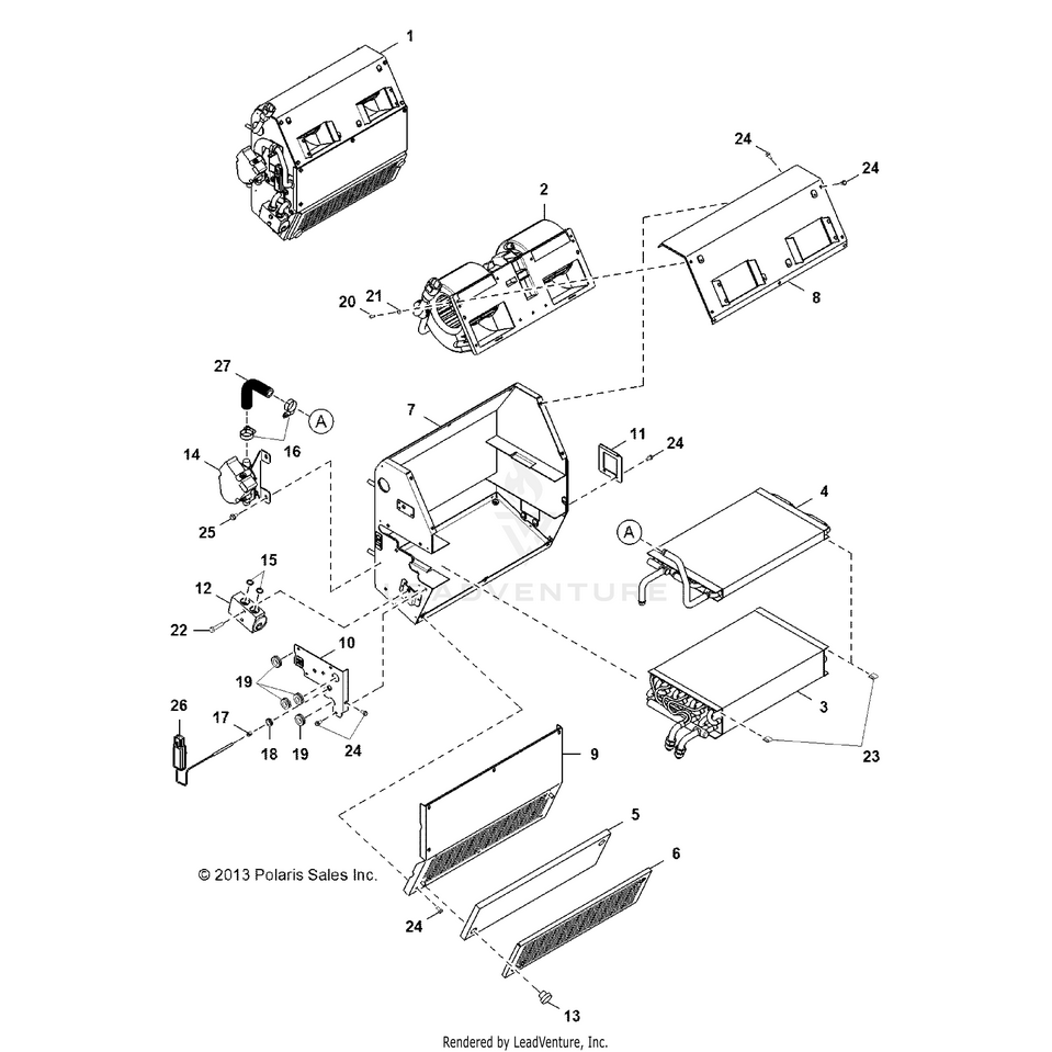 An Image of a Genuine Polaris Parts Schematic Diagram showing the schematic - BODY: HVAC INTERNALS - 2015 POLARIS RANGER HST