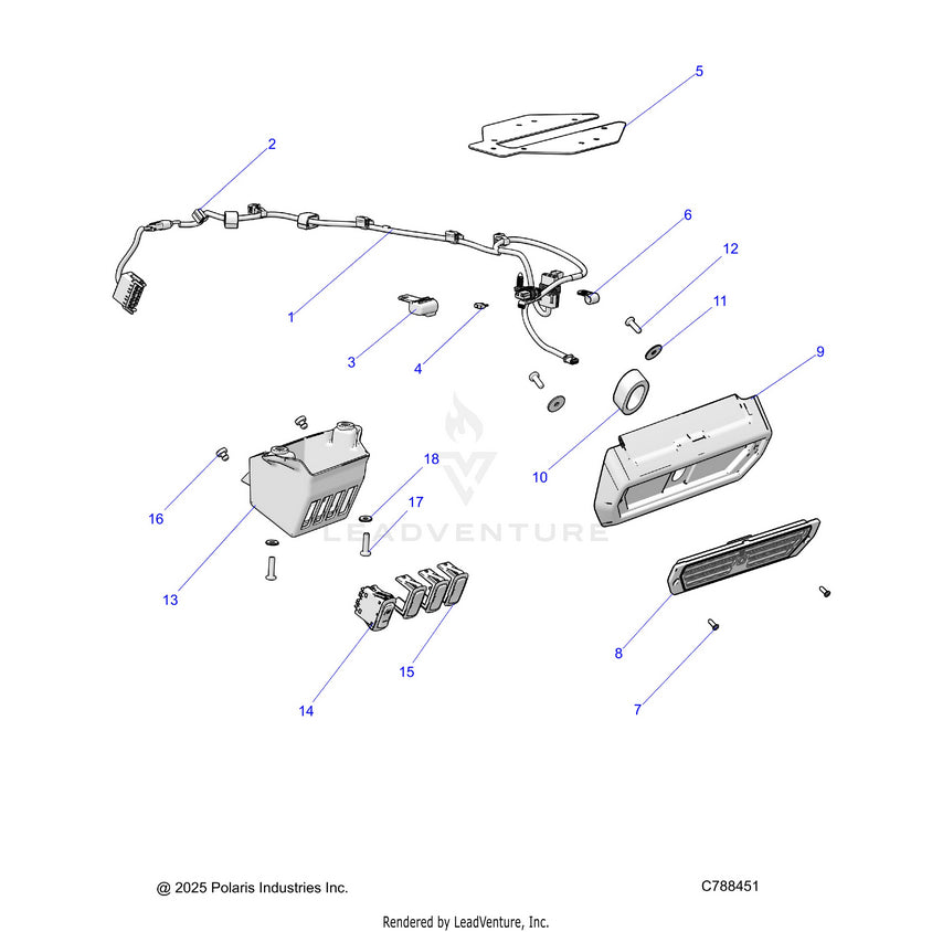 An Image of a Genuine Polaris Parts Schematic Diagram showing the schematic - ELECTRICAL: WORK LIGHT - 2026 POLARIS RANGER 1000 XP NORTHSTAR ULTIMATE TRAIL BOSS