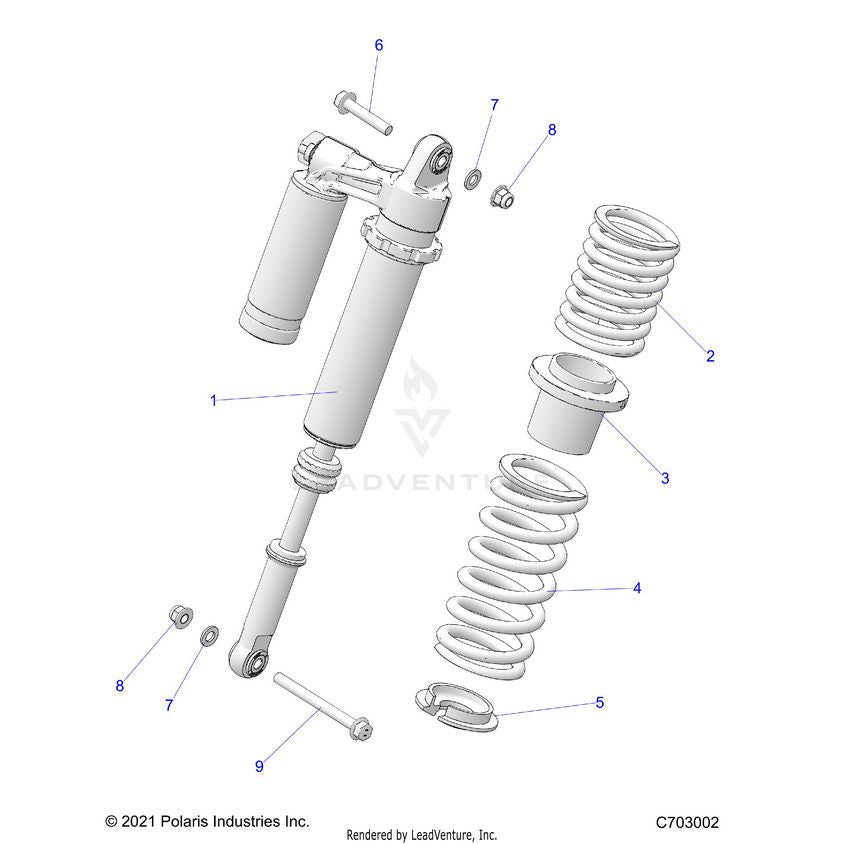 An Image of a Genuine Polaris Parts Schematic Diagram showing the schematic - SUSPENSION: REAR SHOCK MOUNTING - 2026 POLARIS XPEDITION ADV 5 NORTHSTAR