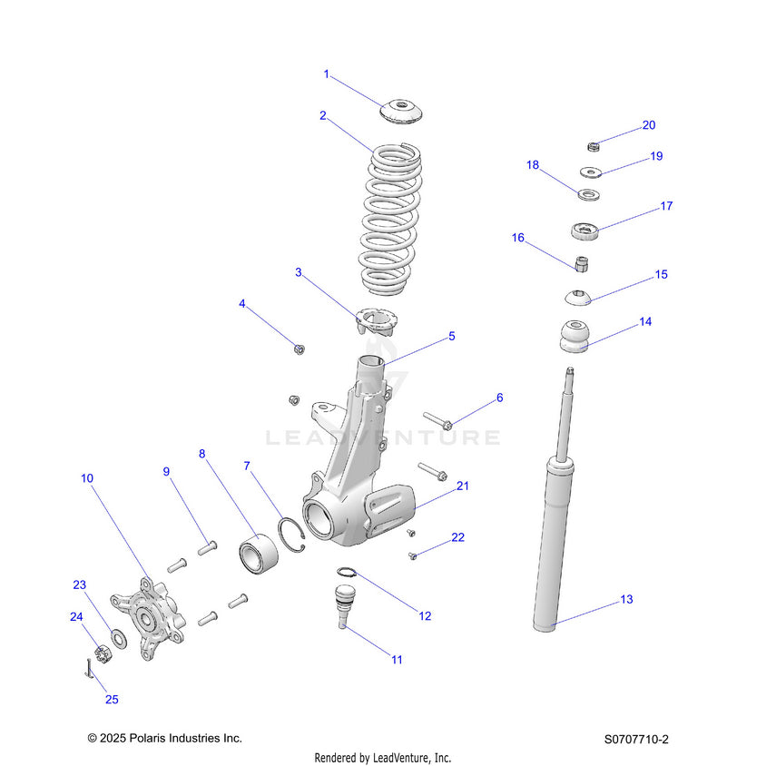 An Image of a Genuine Polaris Parts Schematic Diagram showing the schematic - SUSPENSION: FRONT SHOCK & SPRING - 2026 POLARIS RANGER 500