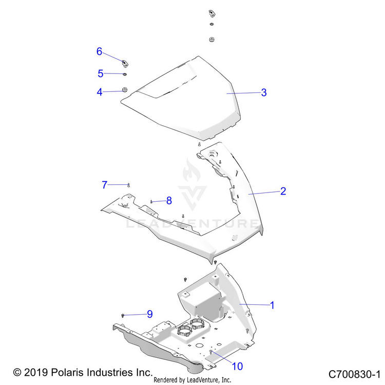 An Image of a Genuine Polaris Parts Schematic Diagram showing the schematic - BODY: HOOD - 2022 POLARIS GENERAL XP SPORT 1000