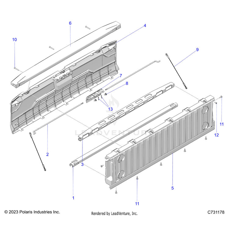 An Image of a Genuine Polaris Parts Schematic Diagram showing the schematic - BODY: BOX TAILGATE - 2026 POLARIS RANGER 1000 XP NORTHSTAR ULTIMATE TRAIL BOSS