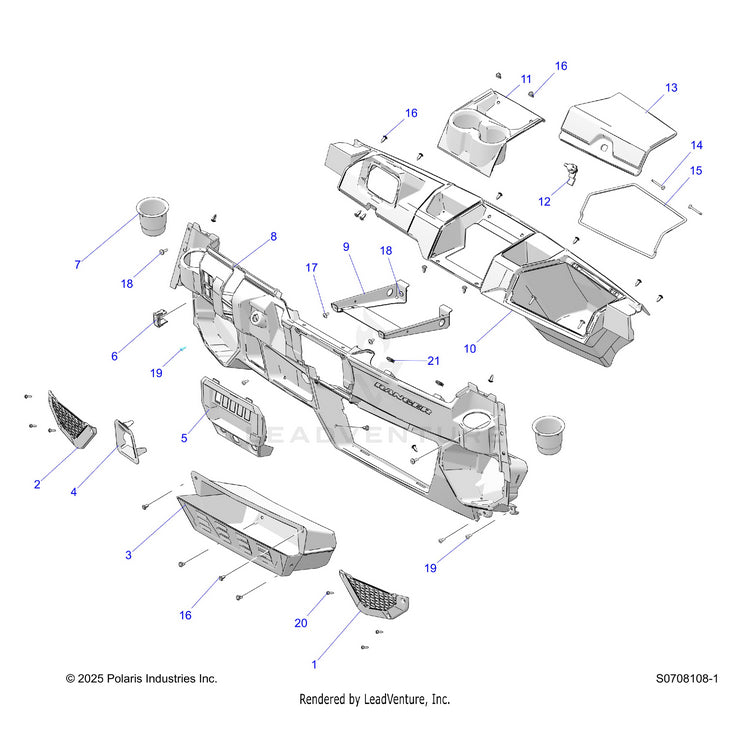 An Image of a Genuine Polaris Parts Schematic Diagram showing the schematic - BODY: DASH BASE UNITS - 2026 POLARIS RANGER 1000