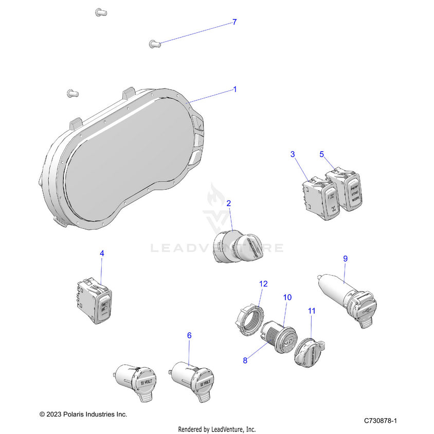 An Image of a Genuine Polaris Parts Schematic Diagram showing the schematic - ELECTRICAL: DASH INSTRUMENTS - 2024 POLARIS RANGER 1000 XP CREW