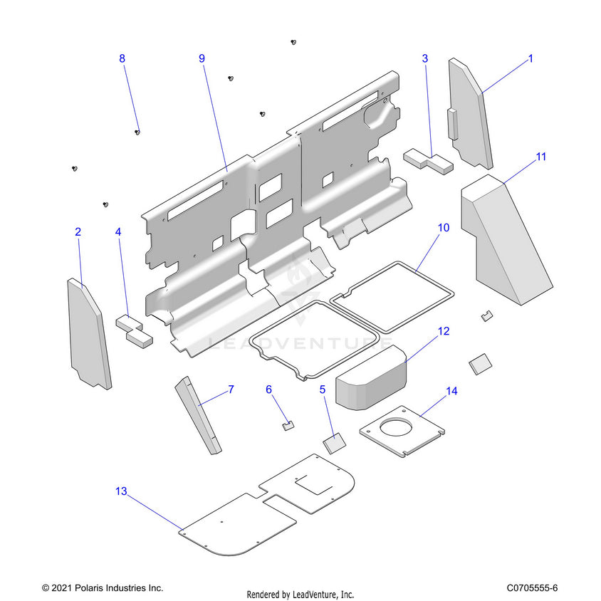 An Image of a Genuine Polaris Parts Schematic Diagram showing the schematic - BODY: CAB FOAM & REAR PANEL - 2022 POLARIS RANGER XP 1000 NORTHSTAR ULTIMATE EVAP