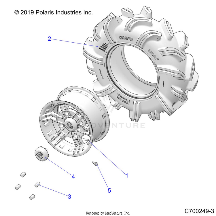 An Image of a Genuine Polaris Parts Schematic Diagram showing the schematic - WHEELS: FRONT - 2020 POLARIS RANGER XP 1000 EPS HIGH LIFTER