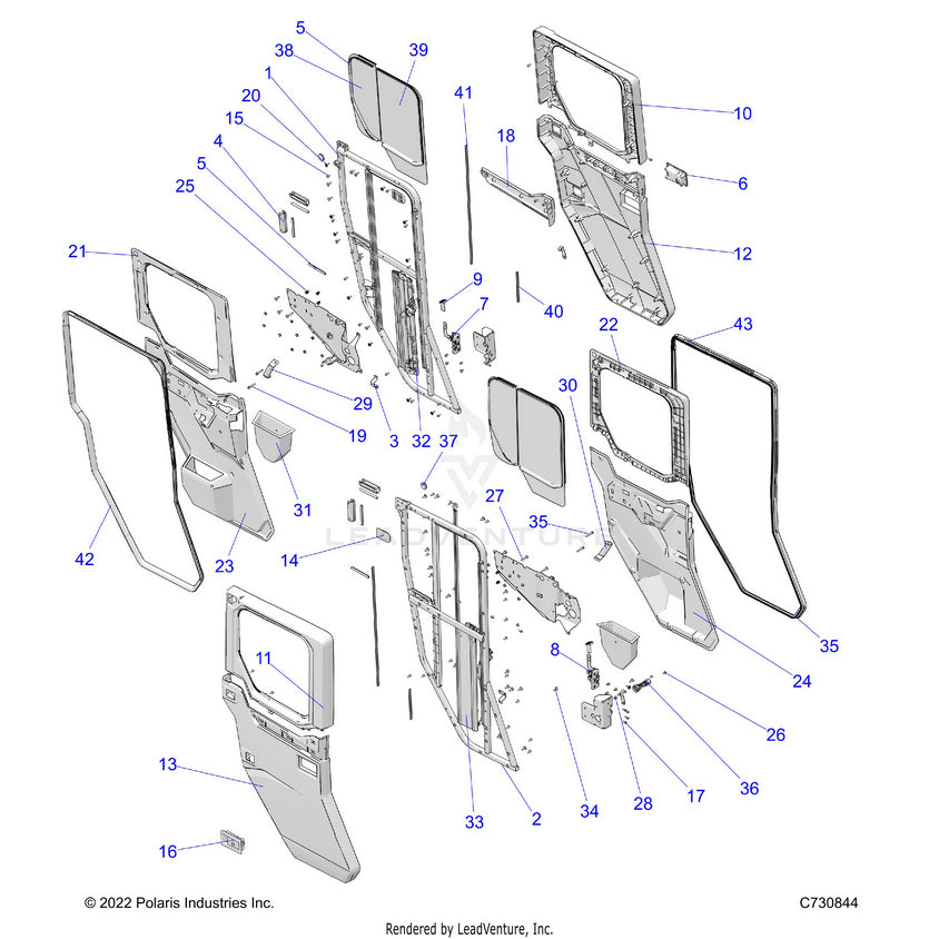 An Image of a Genuine Polaris Parts Schematic Diagram showing the schematic - BODY: DOOR REAR CRANK - 2023 POLARIS RANGER CREW XP 1000 NORTHSTAR