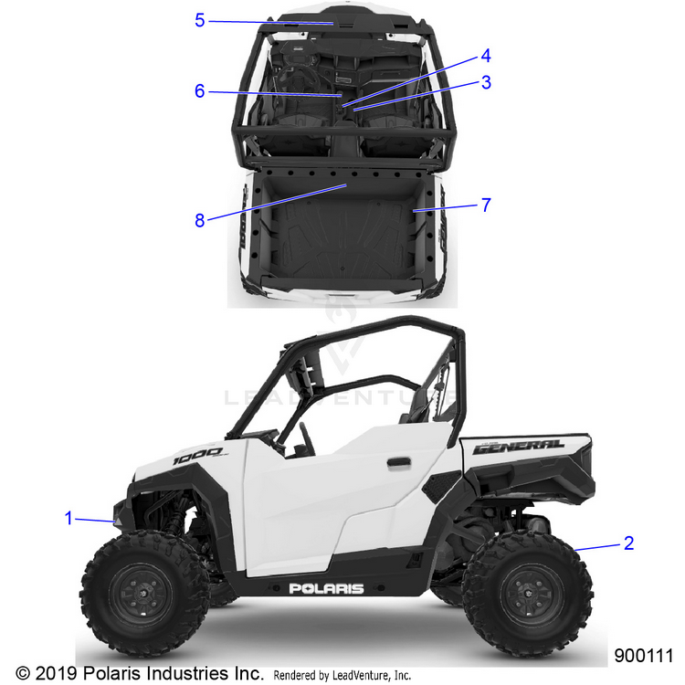 An Image of a Genuine Polaris Parts Schematic Diagram showing the schematic - BODY: DECALS WARNING - 2021 POLARIS GENERAL XP 1000 DELUXE